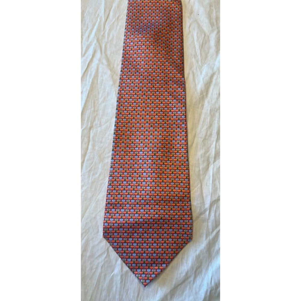 Banana Republic Mens Silk Tie Orange Blue Geometric Basketweave Made in Italy